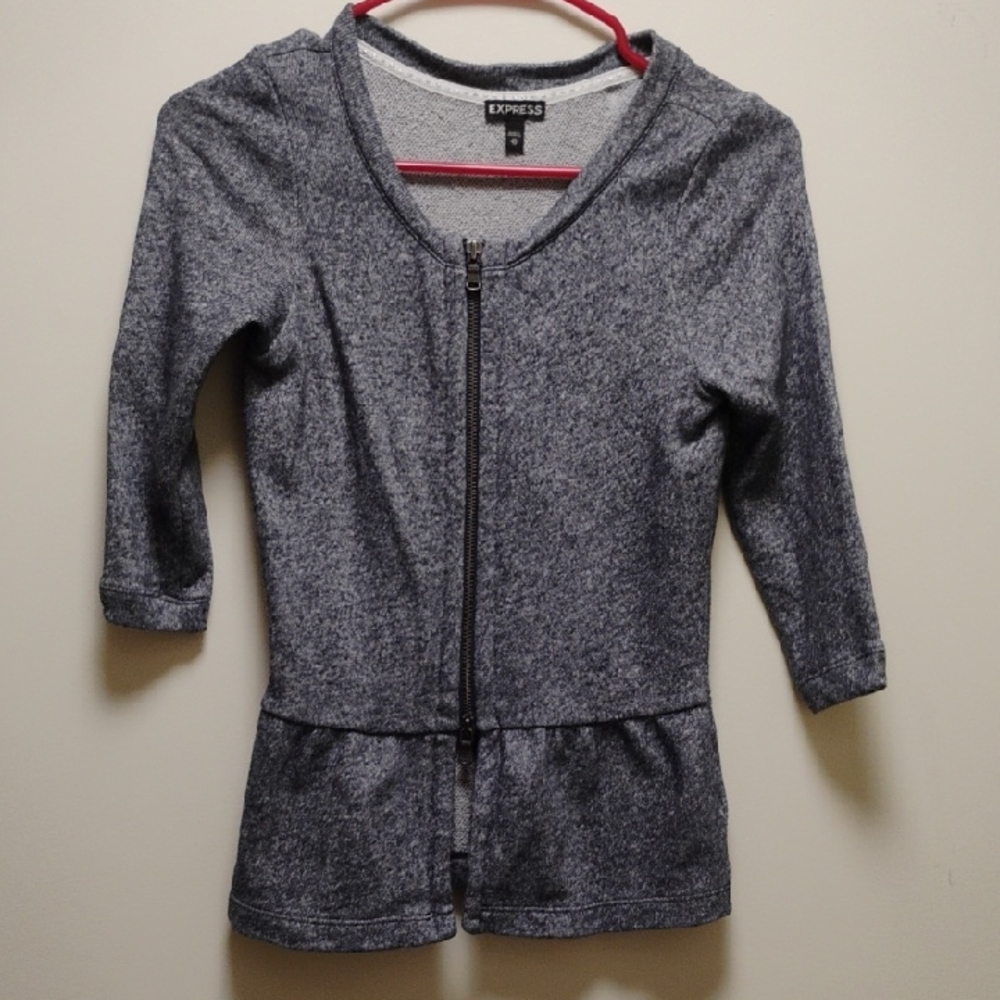 Express Heathered Gray Zip-Up Sweater